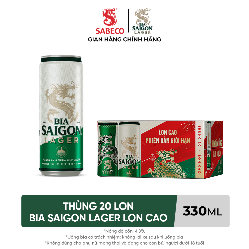 Thùng 20 lon Bia Saigon Lager Sleek 330ml