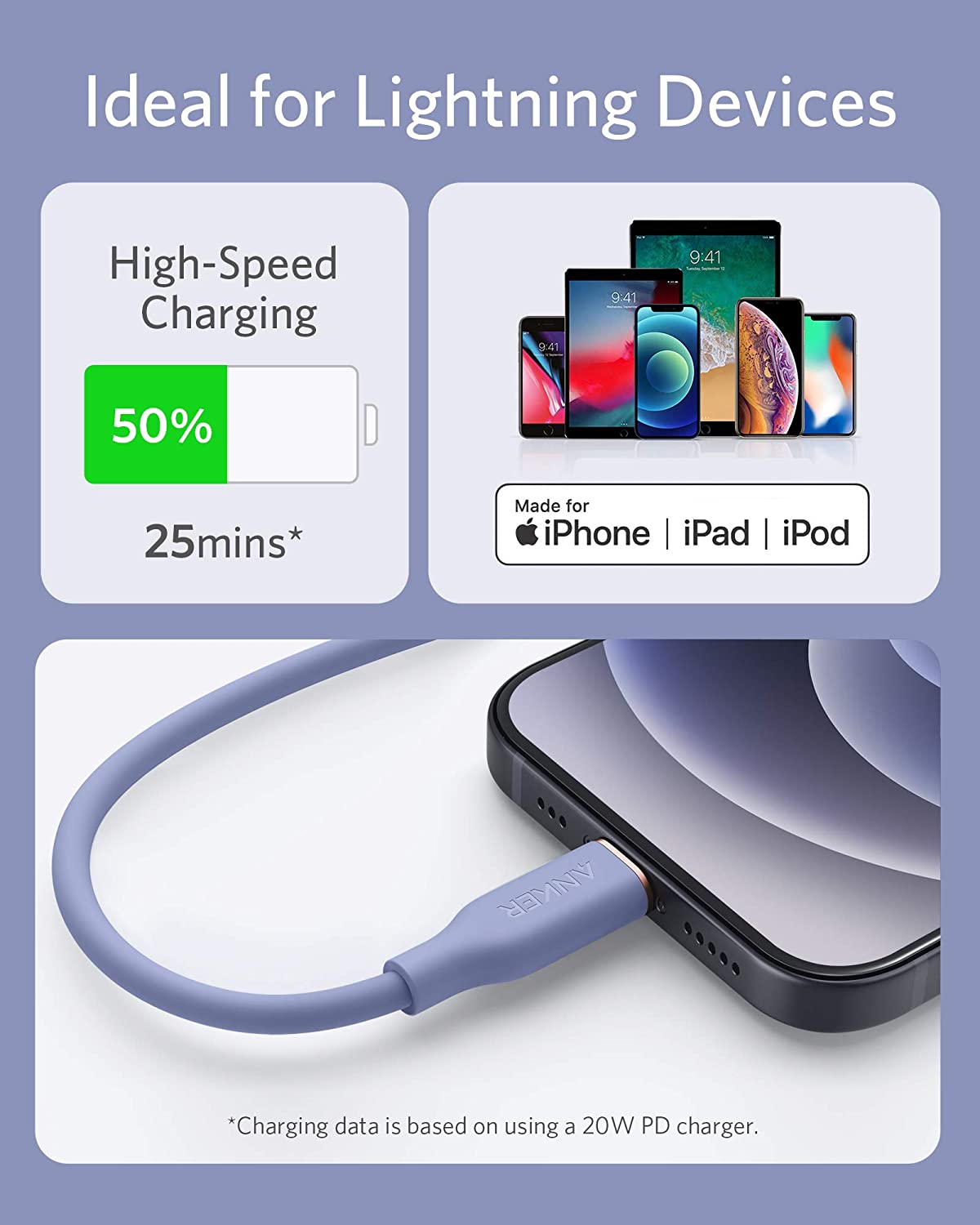 Cáp sạc nhanh Anker PowerLine III Flow USB C - Lightning (A8662) - [BH12T]