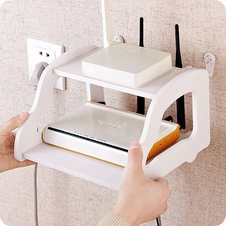 Kệ treo tường modem wifi, hộp box tivi 2 tầng