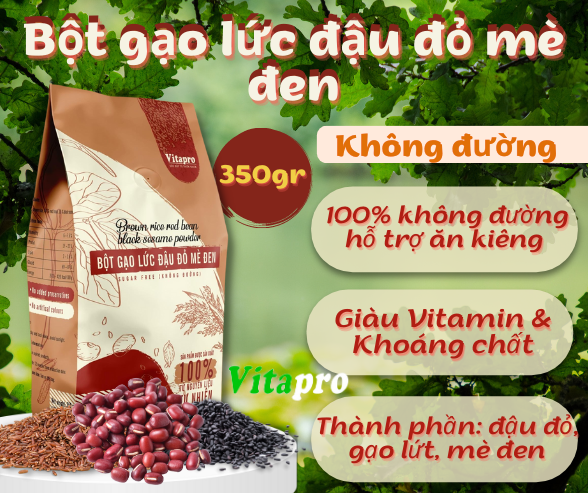 BỘT GẠO LỨT ĐẬU ĐỎ MÈ ĐEN  VITAPRO 350G( 10 GÓI x 35GR) KHÔNG ĐƯỜNG  - 20686