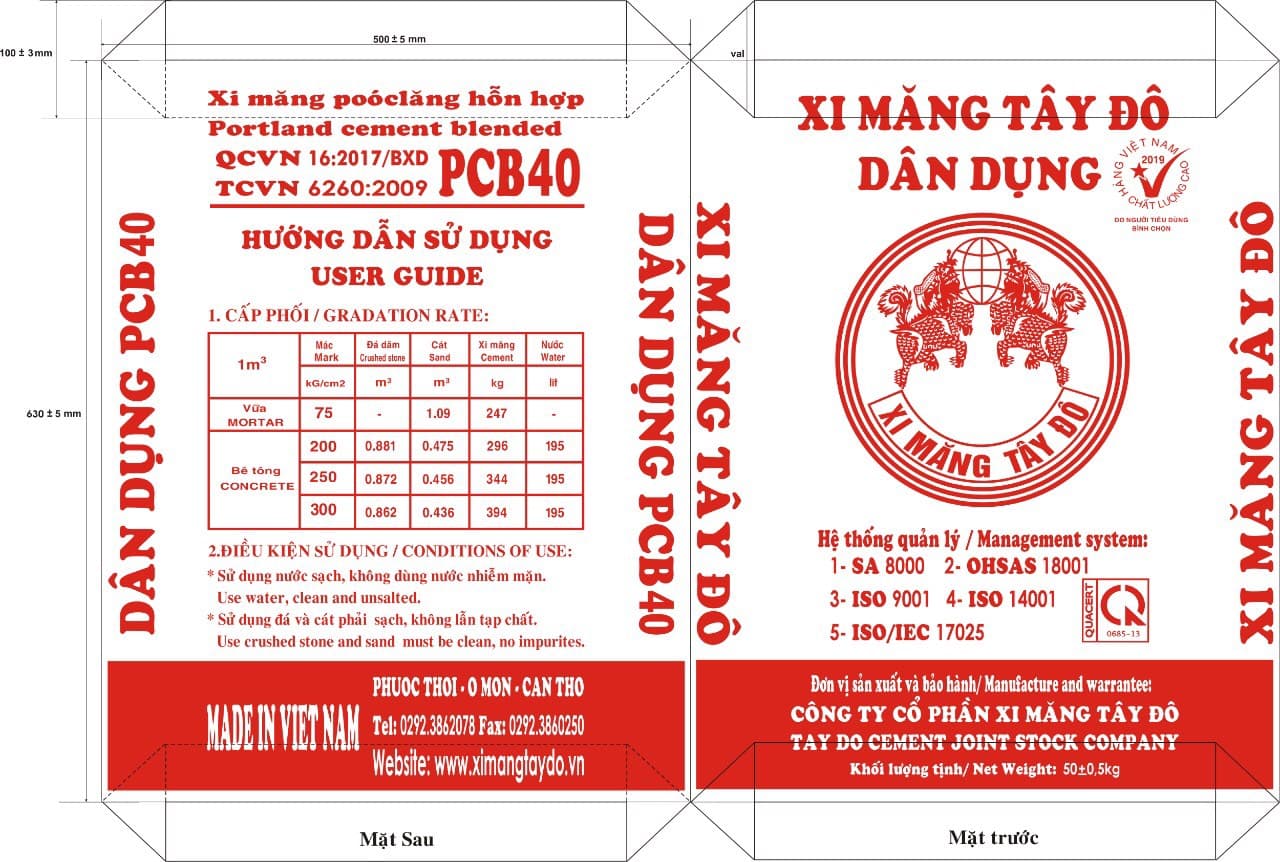 XI MĂNG TÂY ĐÔ DÂN DỤNG XANH ĐỎ