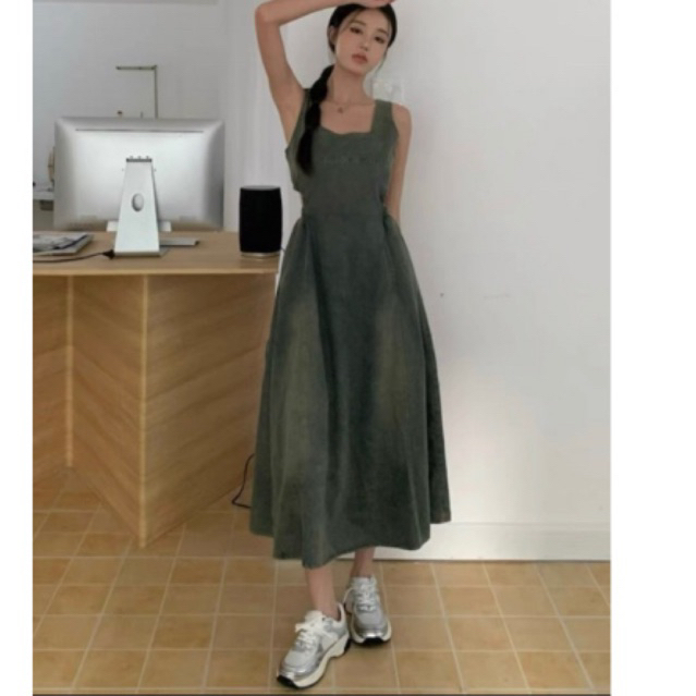 váy 2 dây nữ hở lưng, váy jean hở lưng