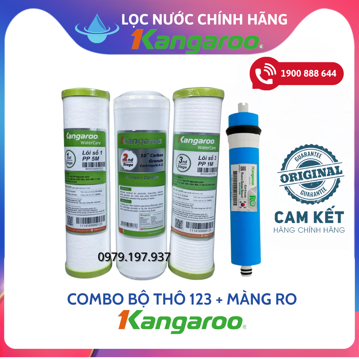 Combo màng RO DOW Kangaroo Kèm Lõi Lọc Thô 123 Kangaroo