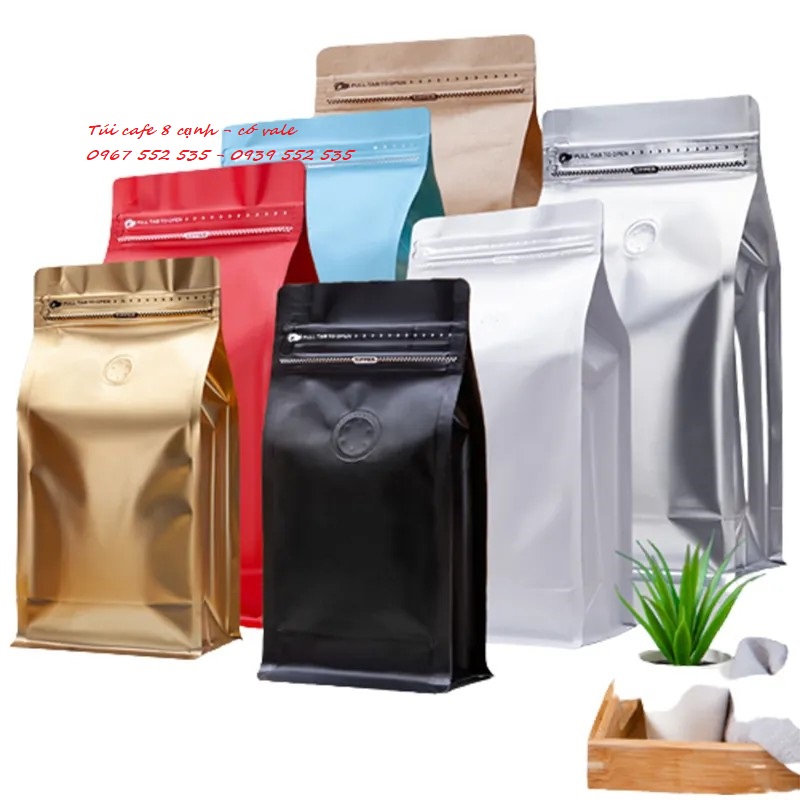 [1kg/size ĐÃ ĐÓNG VAL ]Túi ZIPPER 8 CẠNH đựng trà, cafe,  (NHIỀU MÀU - FULL SIZE)