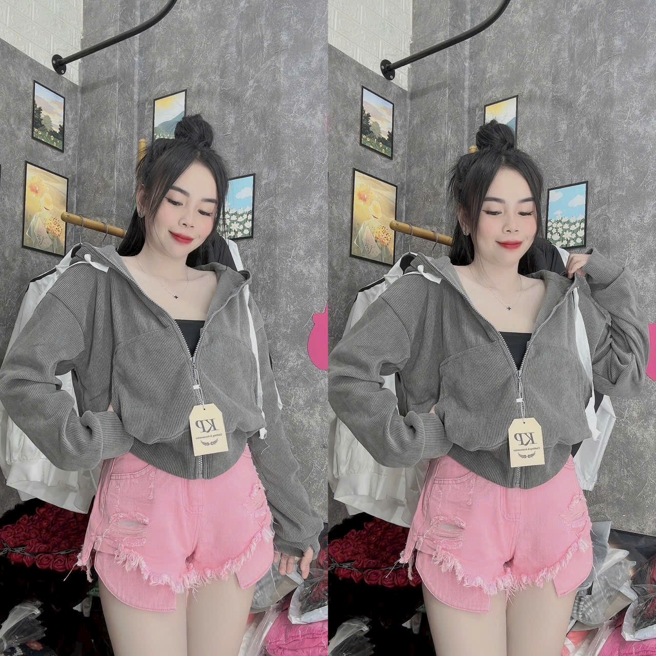 Áo khoác len nhung gân 4 túi kiểu croptop tay cánh dơi cực sành điệu_thời trang thiên khải