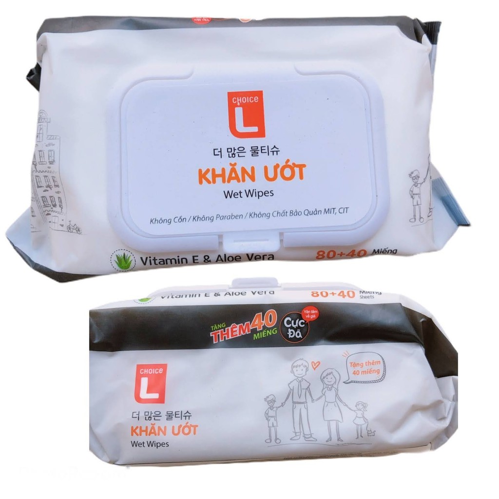 [COMBO 2 BỊCH] KHĂN ƯỚT GIA ĐÌNH 120 MIẾNG CHOICE L LOTTE