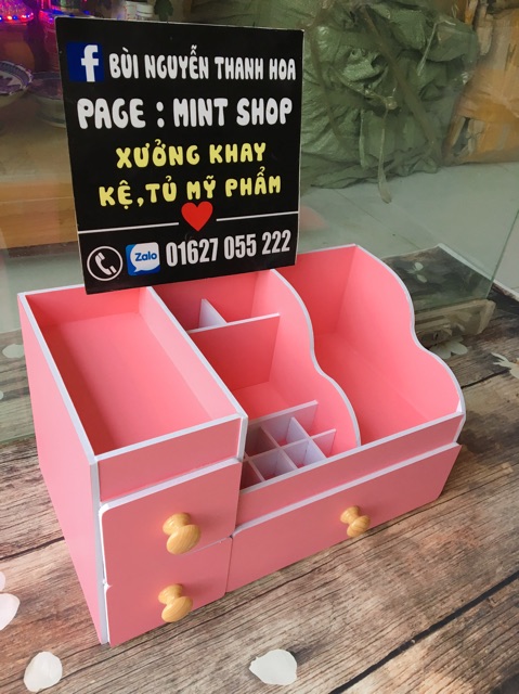 Kệ mỹ phẩm 35cm max hồng phấn mới núm gỗ