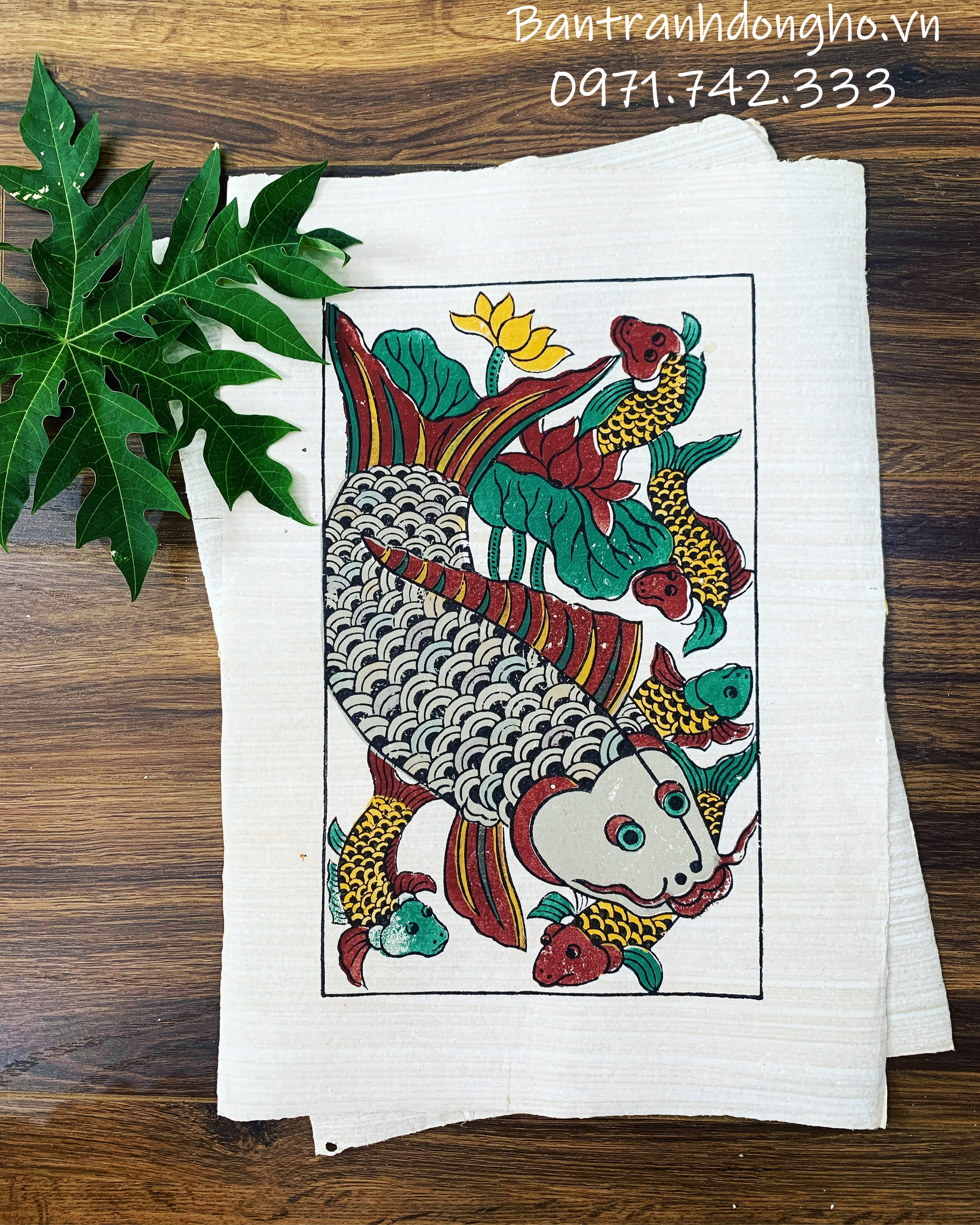 Tranh Đông Hồ Đàn cá - cá chép hoa sen