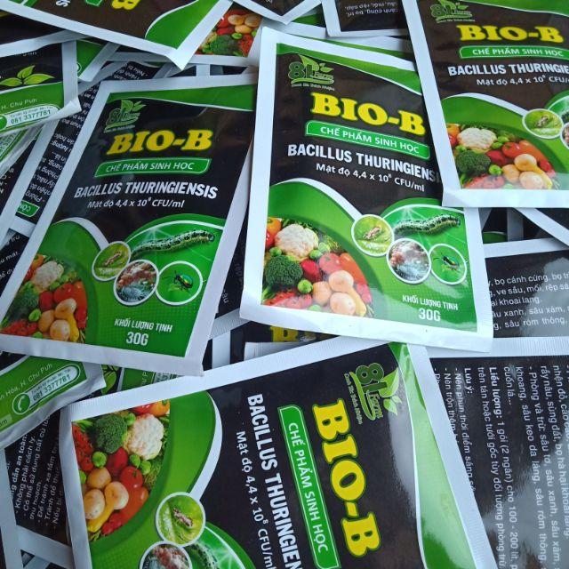 Chế phẩm trừ sâu sinh học BIO B gói 30g - Sản phẩm uy tín chất lượng - mua ngay Ứng dụng để diệt các loại sâu, côn trùng, rầy rệp,nhện đỏ, bọ xít ... bởi vì hệ tiêu hoá của nó có tính kiềm. khi Sâu ăn phải chúng sẽ bị chết