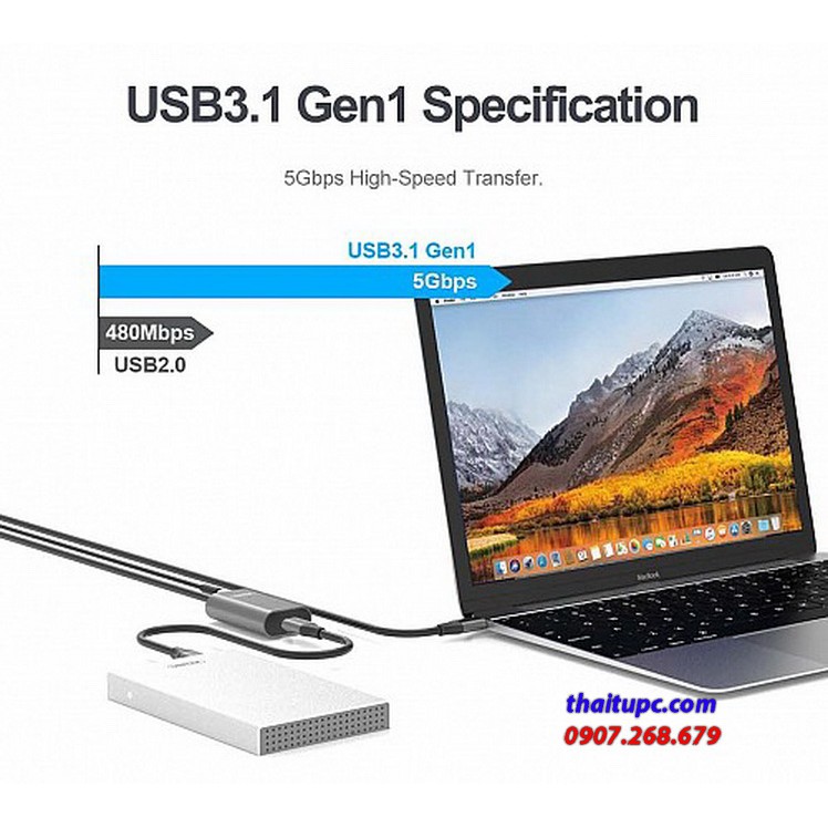 Cáp USB Type C (dương) sang USB 3.0 (âm) 5M, Unitek U304A