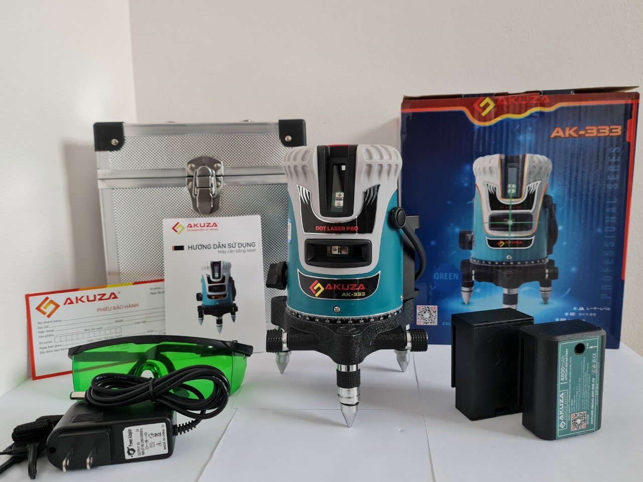 Máy Cân Bằng Laser 5 Tia Xanh AKUZA AK 333 - Máy Cân Mực laze AKUZA AK333- máy bắn cốt cân bằng bảo hành 6 tháng