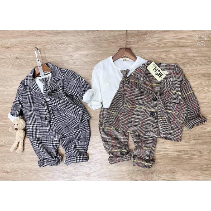 (Tổng Kho Sỉ) - Sét Vest Dạ 3 Chi Tiết Cho Bé Trai (12-25Kg)