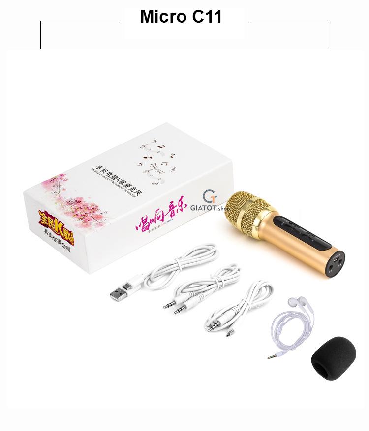 Trọn Bộ Thu Âm LiveTream Trên Điện Thoại Mic C11 Cực Hay Cực Đẹp Phù Hợp Với Mọi Loại Điện Thoại Mic Hat Karaoke Kiem LoaMicro Thu Âm Tại Nhà Micro Karaoke + Livestream Kiêm Sound Card 3 In 1 Cao Cấp