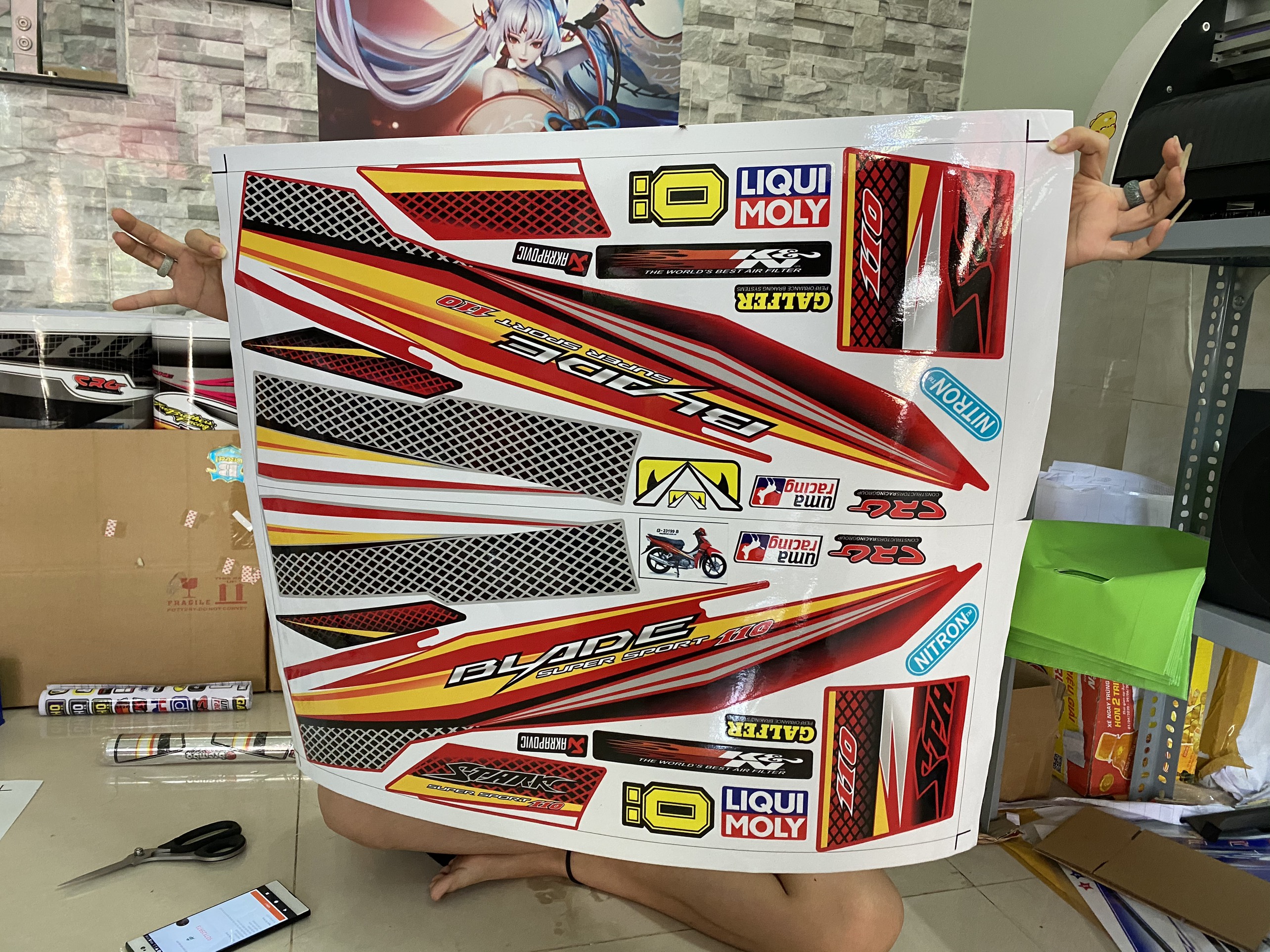 Tem rời honda wave blade 110 dán xe đỏ