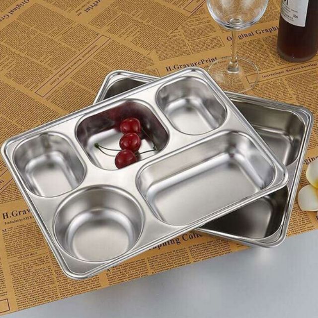 Khay phần đựng cơm inox sâu, inox xịn 5 ngăn cao cấp