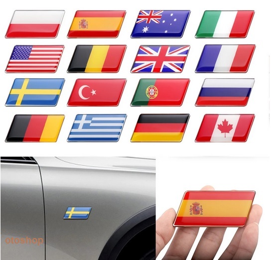 Tem nhôm logo dán xe hình lá cờ các nước