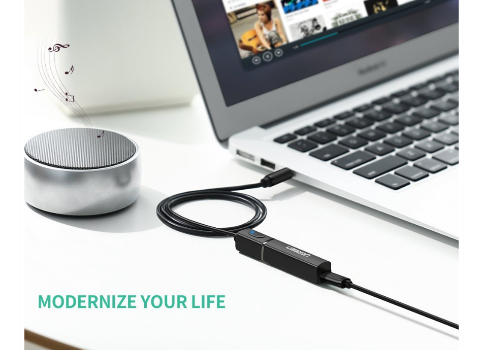 Bộ Phát Âm Thanh Bluetooth 5.0 qua Cổng 3.5mm Ugreen 40761 (Dùng Cho TIVI, PC, Laptop, Tivi Box) Chính Hãng