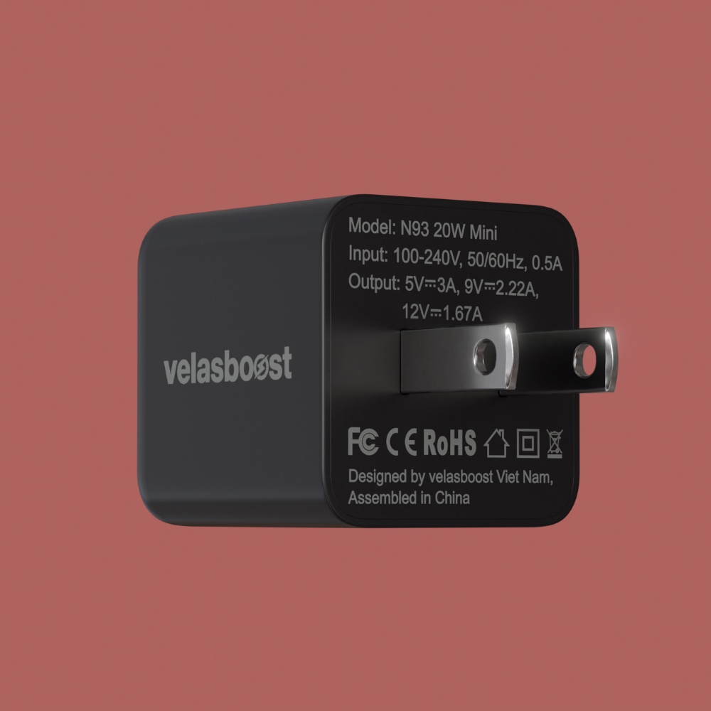 Bộ sạc Velasboost 20W cho IPchuẩn MFI (Củ 20W mini Cáp bọc dù SD1 1,8m)