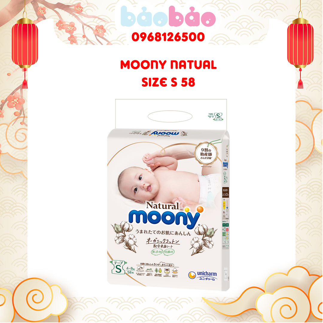 Tã Dán Moony Natural Bông Organic S58 (58 Miếng)