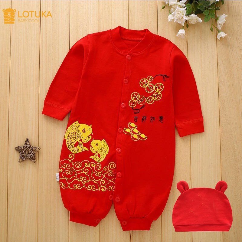 Body dài tay cho bé tài lộc chất cotton mền mịn kiểu quần áo sơ sinh bé trai bé gái từ 0-12 tháng