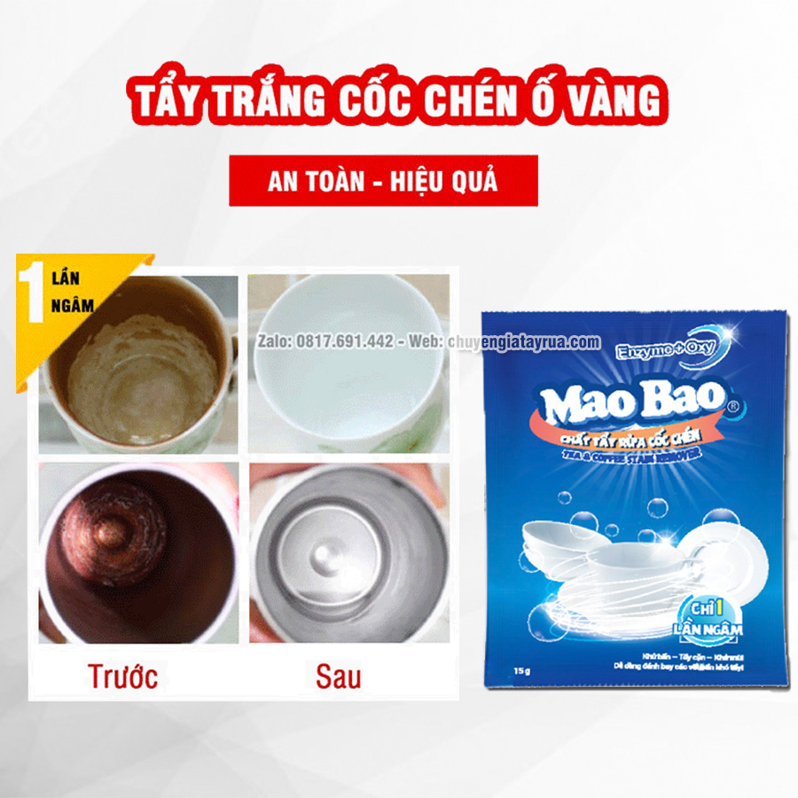 (SIÊU MẠNH) Chất Tẩy Rửa Cốc Chén Ố Vàng, Sỉn Màu Lâu Ngày - Tea & Coffee Stain Remover