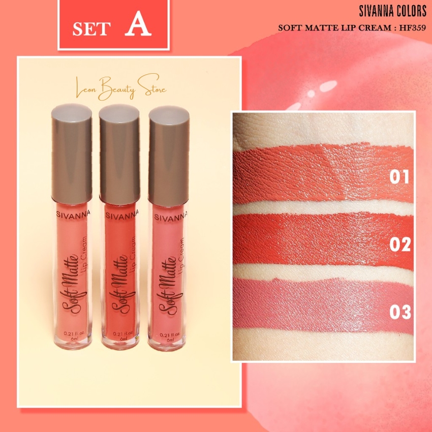 Set 3 son lì mềm mịn hf359 soft matte lip cream sivanna thái lan