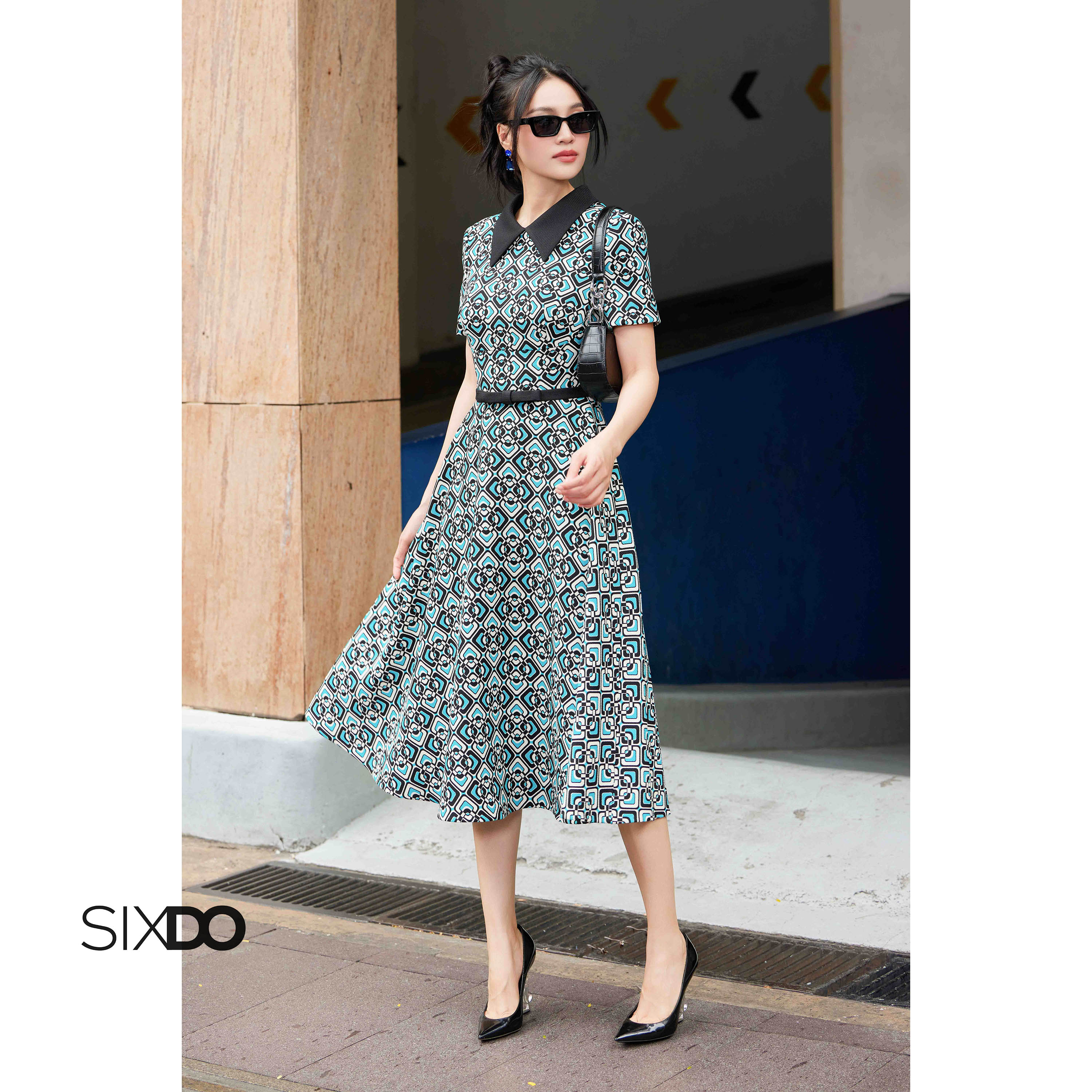 Đầm thô họa tiết tròn SIXDO (Geomitric Midi Raw Dress)