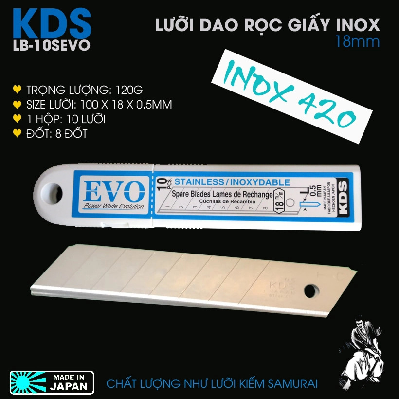 Lưỡi dao rọc giấy inox Nhật Bản KDS bản 18mm