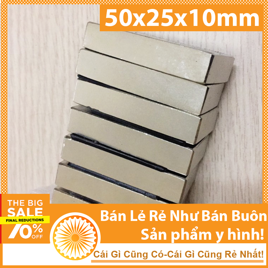 Nam châm đất hiếm 50x25x10mm từ tính mạnh