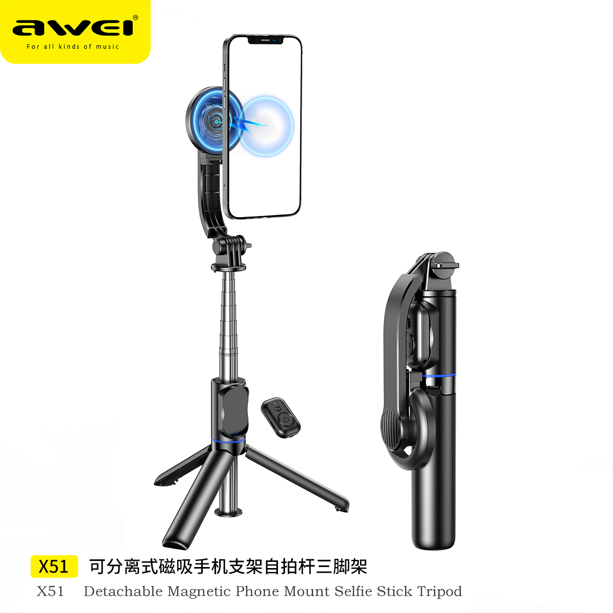 Awei Bluetooth Selfie Stick Tripod Phone Holder Stabilizer 1015mm Extended 10M Pan-Tilt Anti-Shaking Camera Stabilizer Reinforced Three-Leg Ultra-Stable Live Self-Timer Automatic Balance Selfie Stick Tripod With Bluetooth Remote Shutter Universal