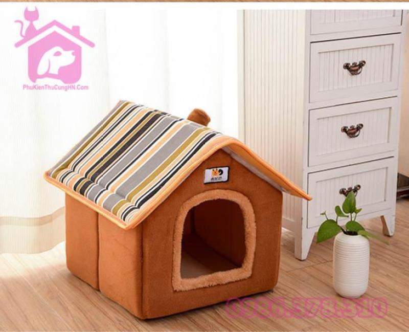 Nhà Đệm Nệm Nằm Đệm Nỉ Hình Nhà Mái Ngói Ống Khói Cho Thú Cưng