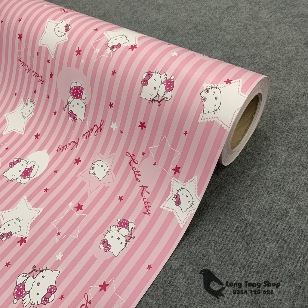 Decal hình hello kitty - Giấy dán tường có sẵn keo màu hello kitty