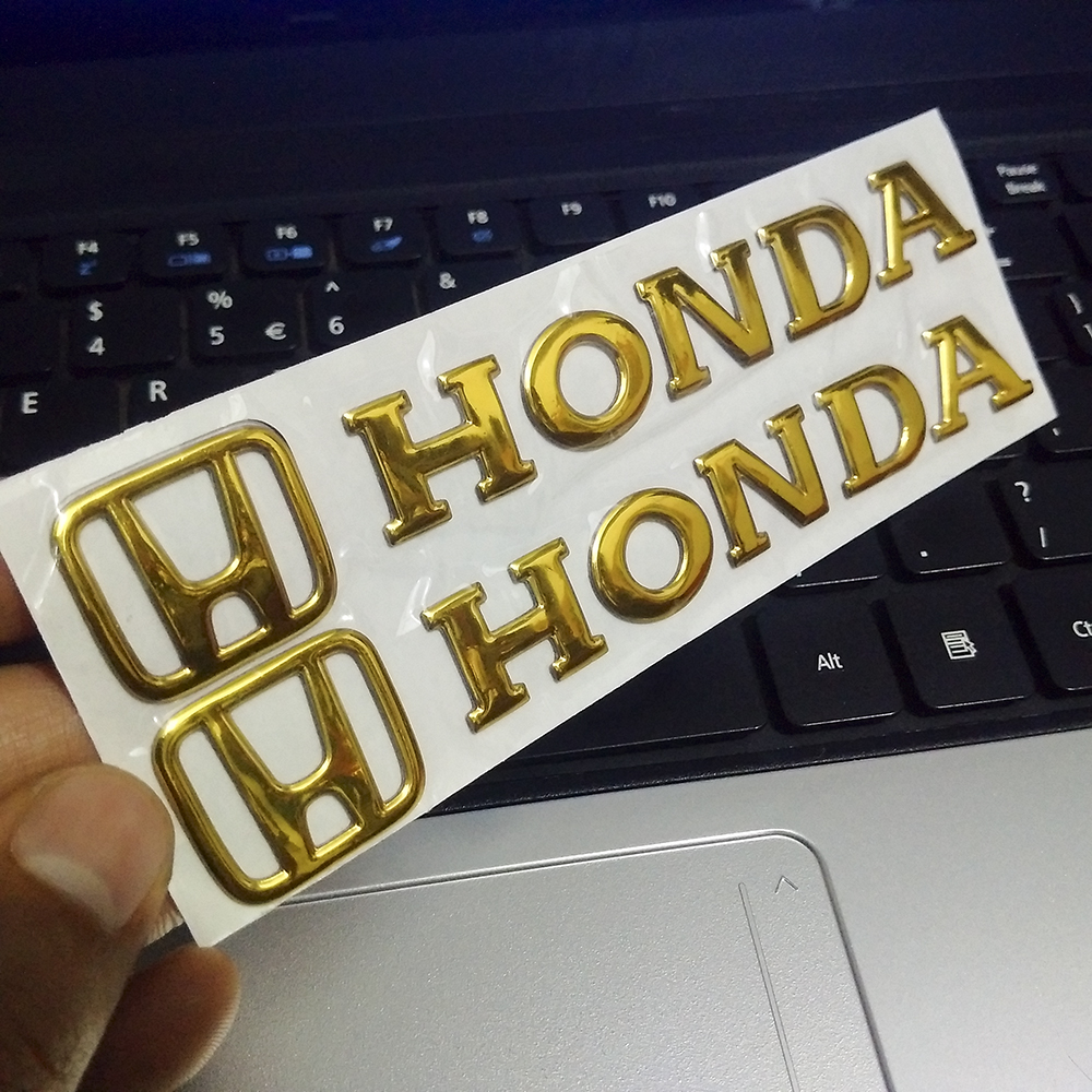 Bộ 2 tem chữ Honda 3D Nổi Trang Trí Xe Máy - Màu Vàng