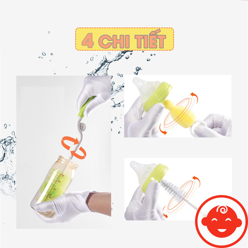 Cọ rửa bình sữa cho bé 4 chi tiết đa năng vệ sinh bình núm ty