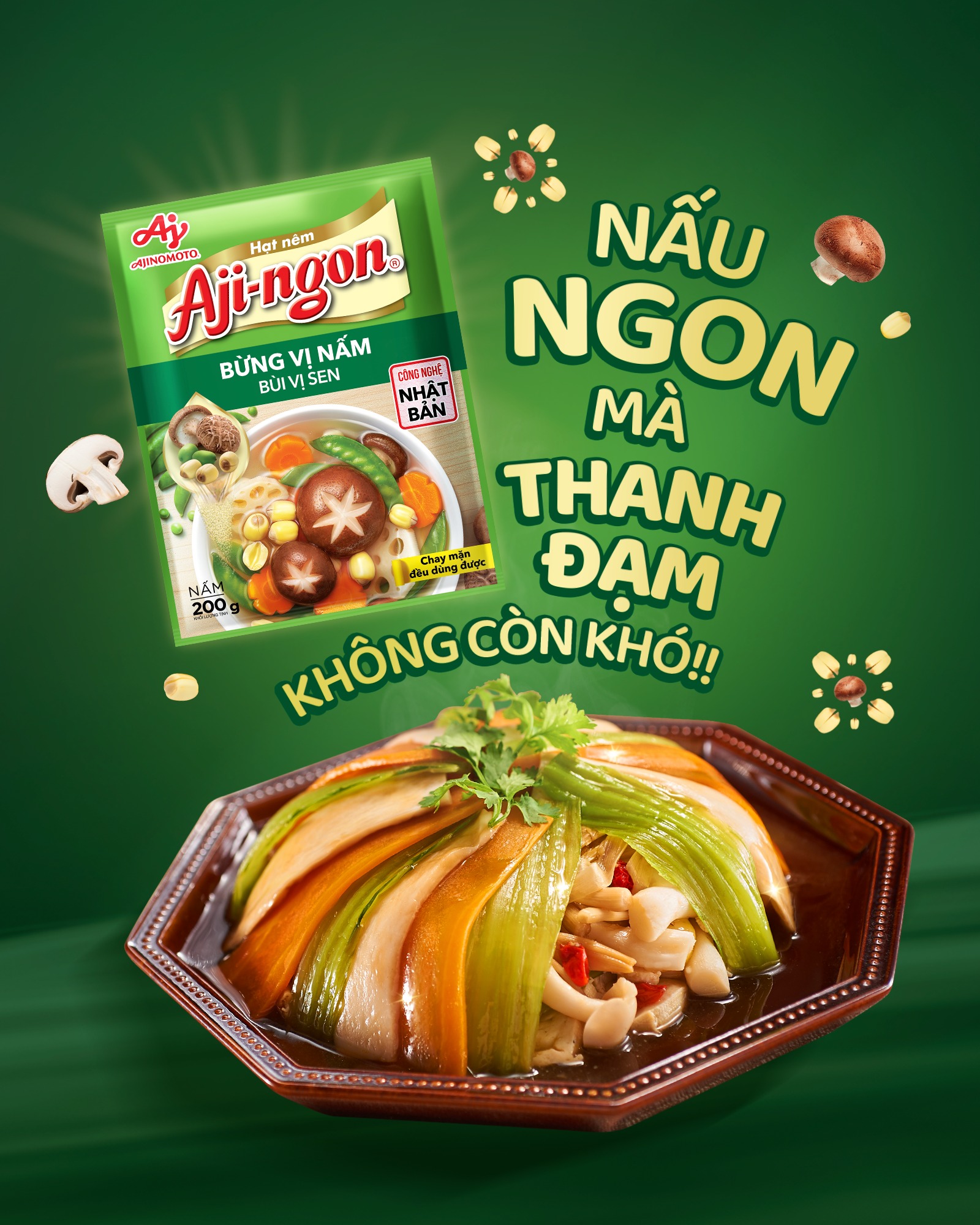 Combo 3 Gói Hạt Nêm Aji-ngon® Nấm 200g/Gói