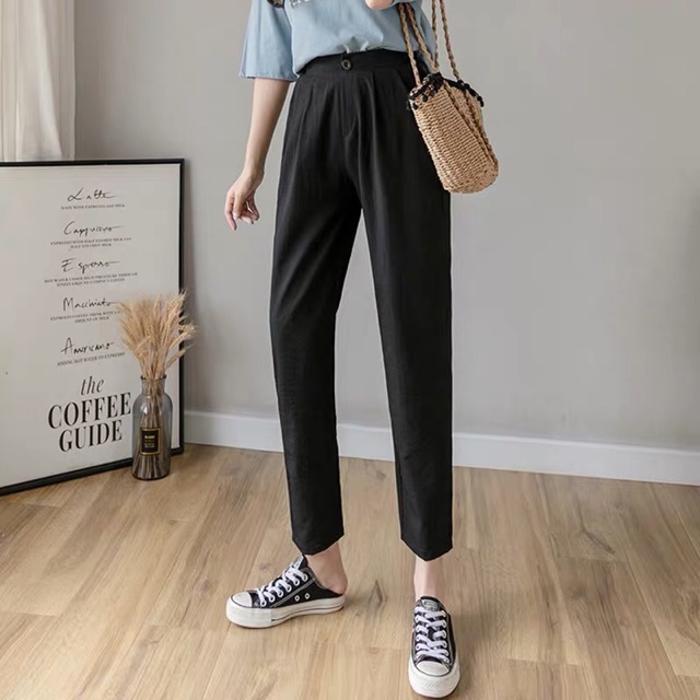 Quần baggy vải đũi Nhật cạp cúc lưng chun Quảng Châu