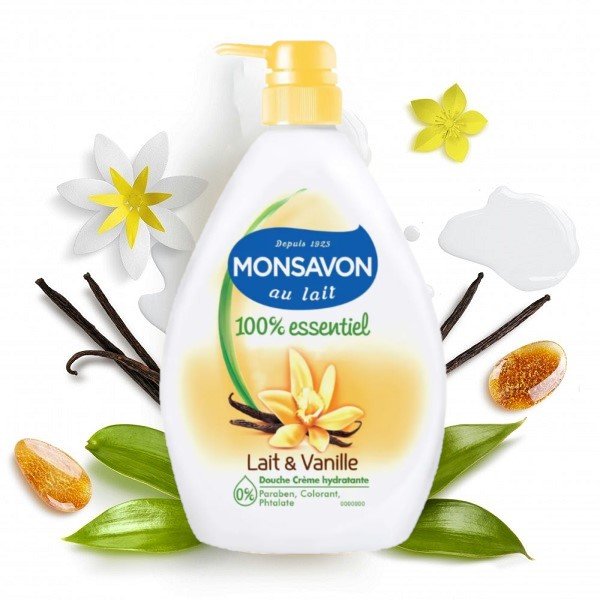 Sữa Tắm Monsavon Chiết Xuất Sữa Và Hoa Vani Dưỡng Da Trắng Mịn Lưu Hương Quyến Rũ Monsavon Lait & Vanille 1000ml