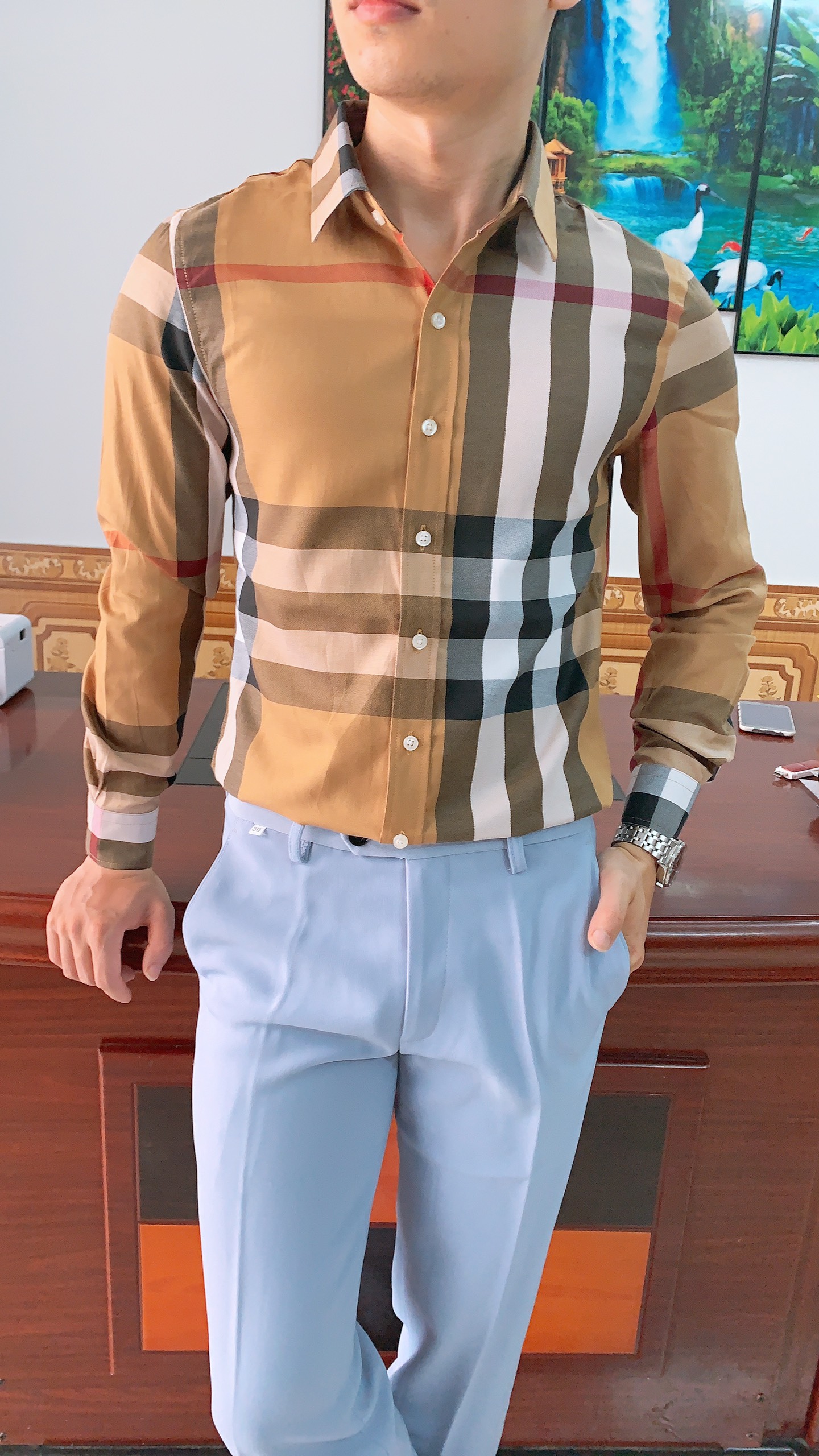 Áo Sơ mi nam Kẻ Phối Màu Mẫu Quốc Dân