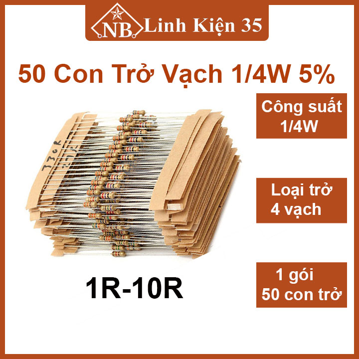 Trở vạch 1/4w 5% giá trị điện trở 1r → 10r
