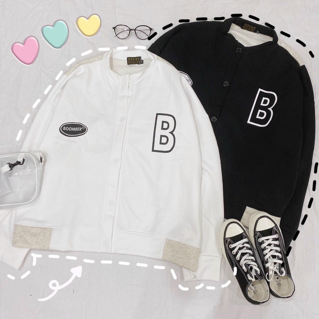 [HCM]Áo Khoác Nỉ Cadigan Bomber in Chữ B Lớn Kiểu Dáng Giản Dị Dễ Thương .TP