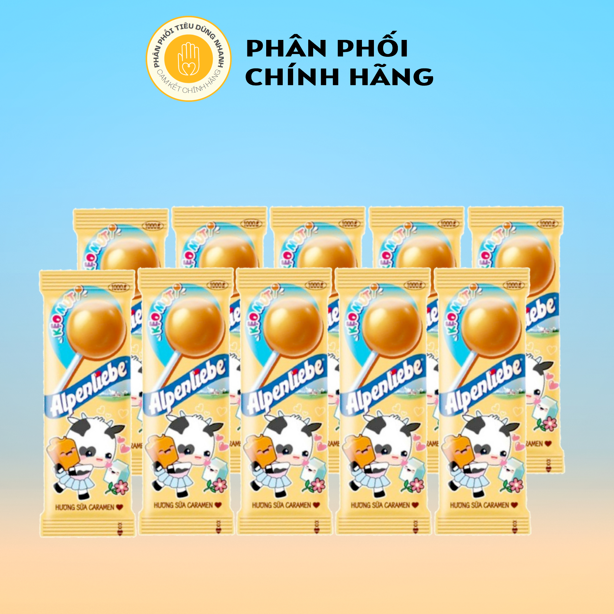 Dây 10 que kẹo mút alpenliebe 9.5g/que hương sữa caramen