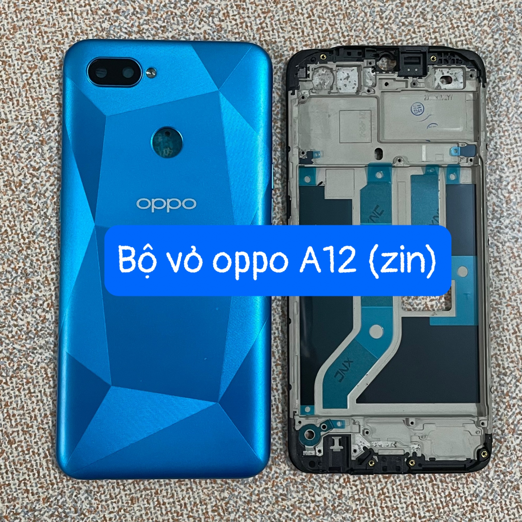 bộ xương vỏ oppo A12 (zin) kèm khay sim,phím,kính camera
