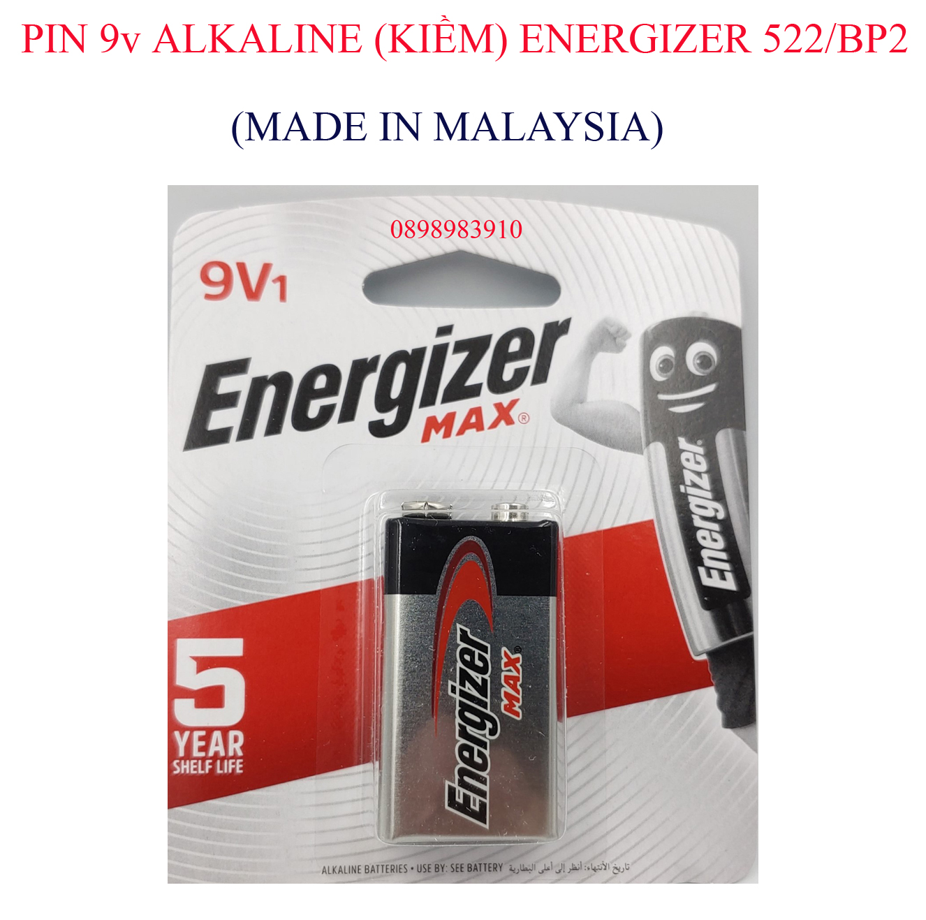 Pin 9v Alkaline ENERGIZER 522/BP1 vỉ 1 viên