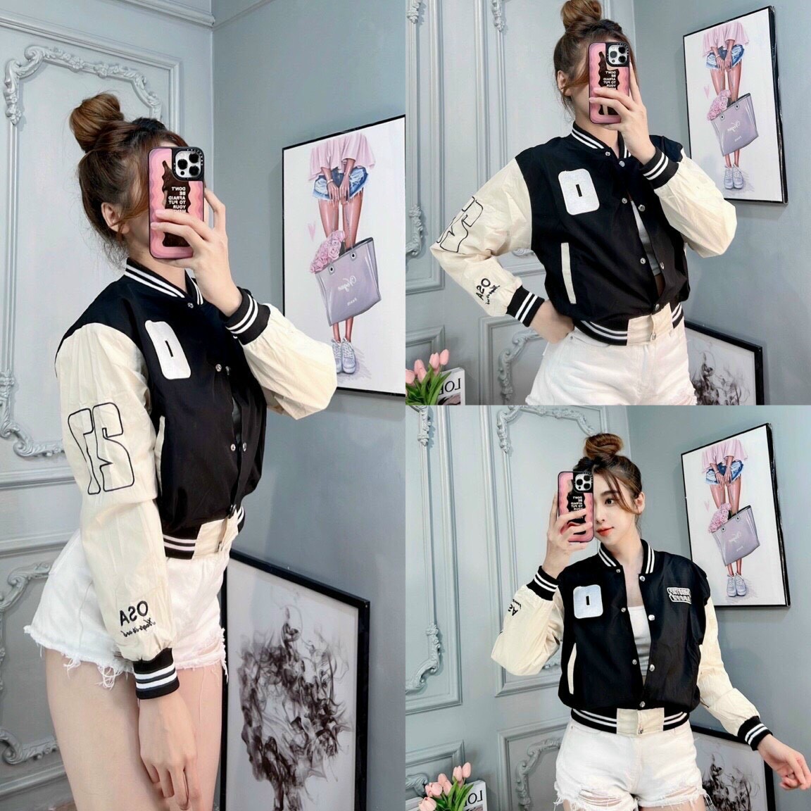 Áo khoác dù nữ 2 lớp in chữ O kiểu dáng vải đẹp