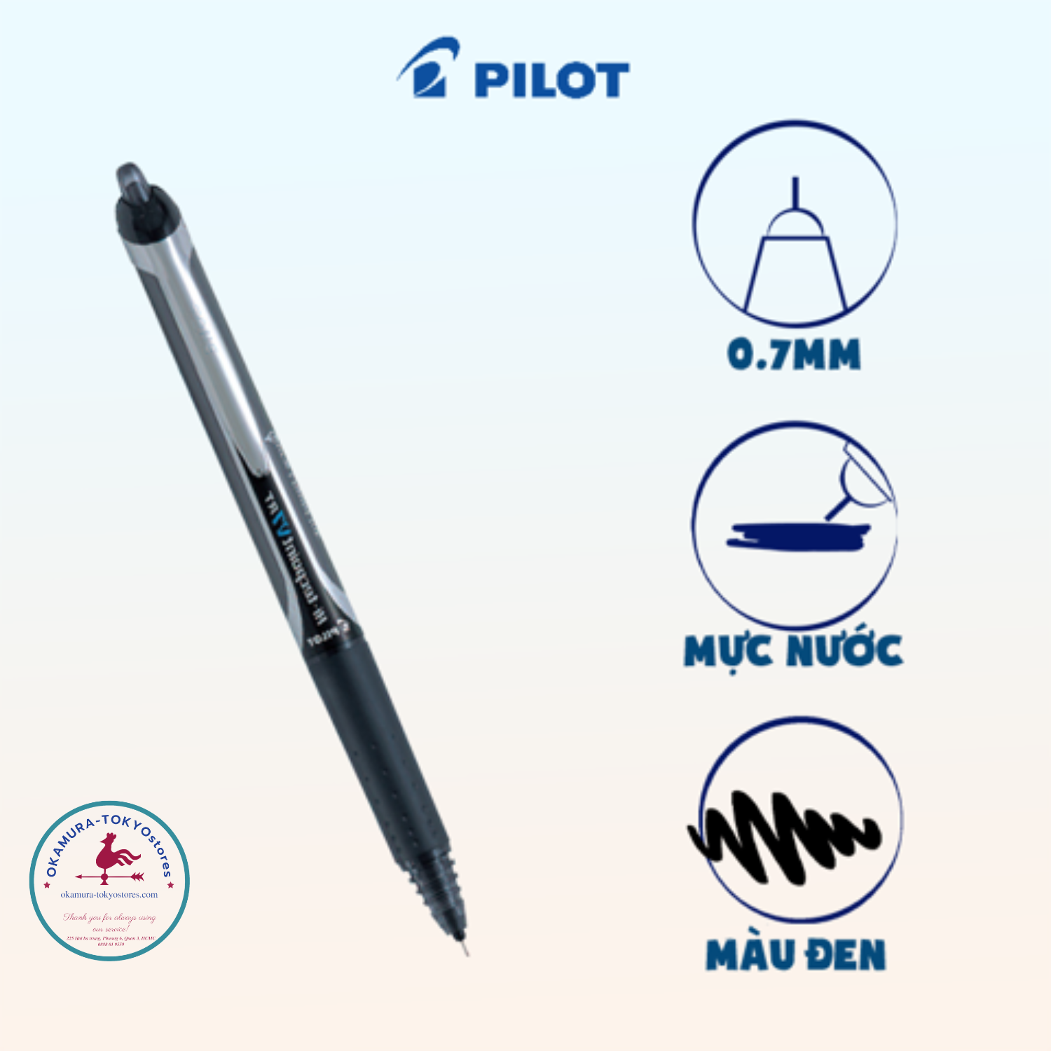 Bút mực nước hi-tech v7 rt mực đen ngòi 0.7mm