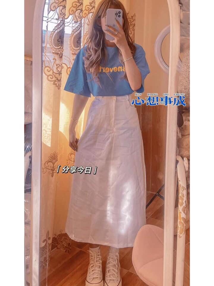 Set áo phông mix chân váy kaki dáng dài cá tính