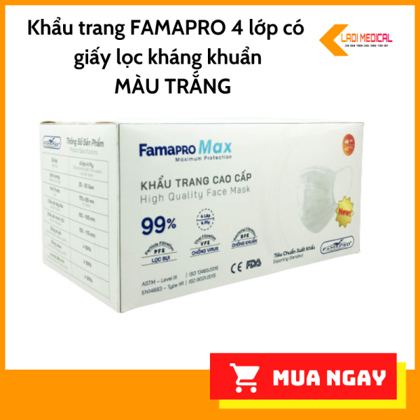 Khẩu trang Famapro Max 4 lớp hộp 40 cái màu trắng