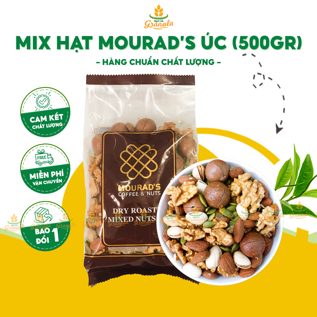 Hỗn Hợp Hạt Mourad's Úc 500g Cao Cấp (Hạnh nhân, hạt điều, macca, hạt bí, hạt dẻ cười) - (Hạt Ngon)