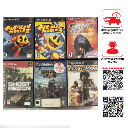Đĩa game Ps2 gốc full box 2nd và không fullbox - Pacman, Tekken, Soccom