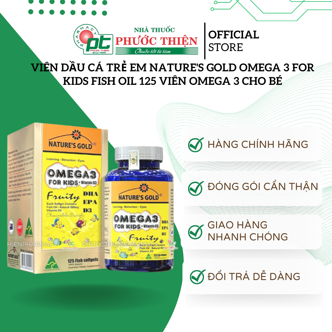 Viên dầu cá trẻ em nature's gold omega 3 for kids fish oil 125 viên omega 3 cho bé